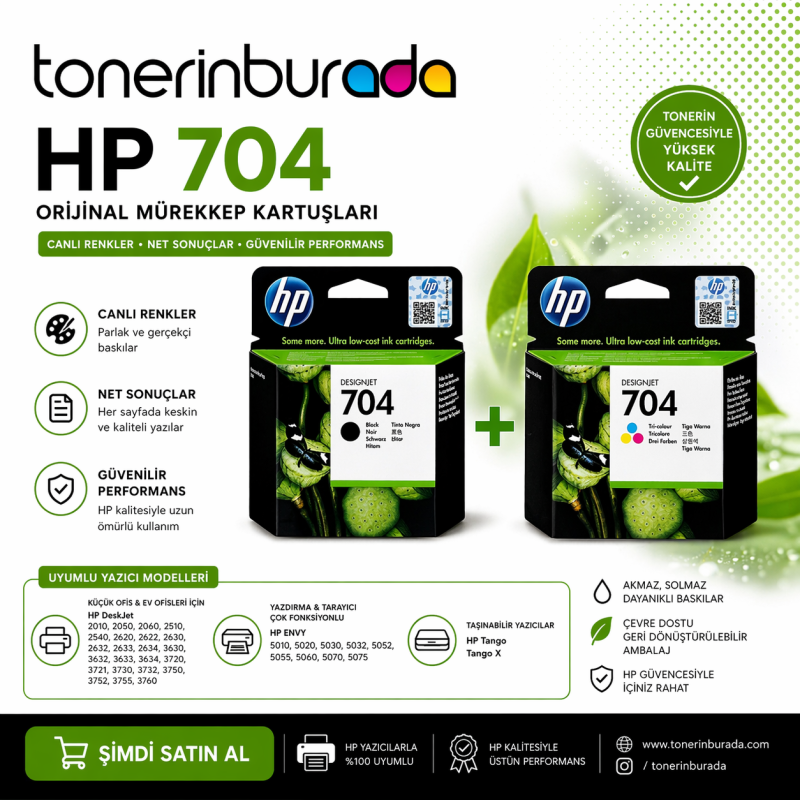 HP CN692AE + CN693AE 704 Siyah + Renkli Kartuş Seti