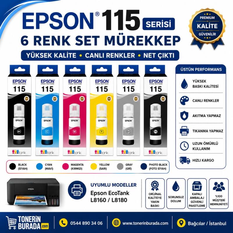 EPSON 115 ORİJİNAL 6 'LI SET MÜREKKEP L8160/L8180