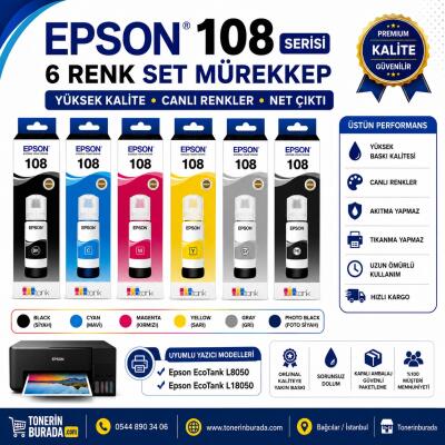 Epson 108 Mürekkep Seti Orijinal. (6 Renk)  L18050 L8050
