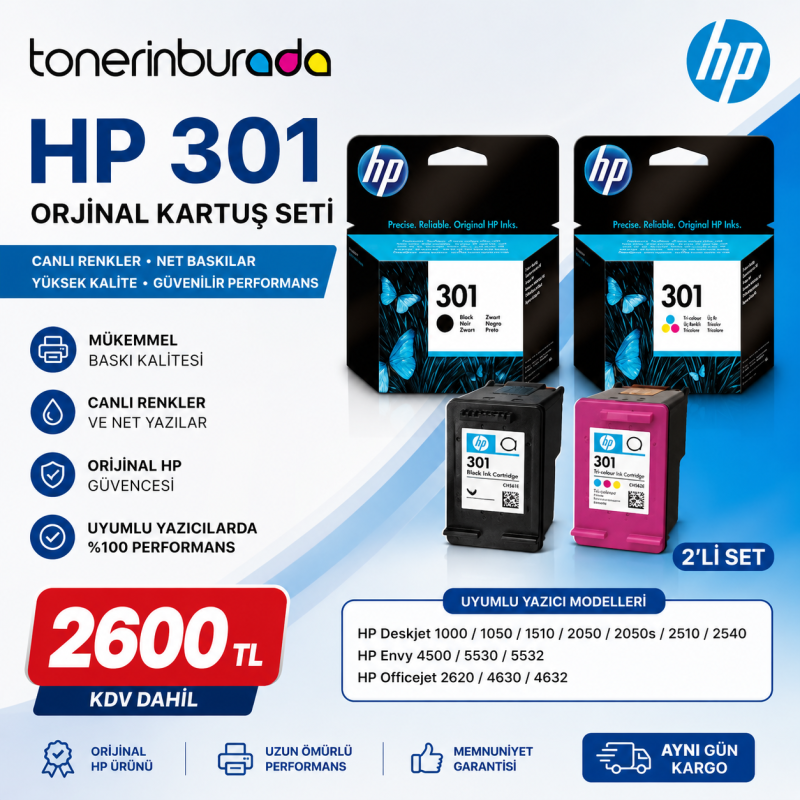 Hp 301-N9J72Ae Orijinal Siyah Ve Renkli Kartuş 2Li Paket